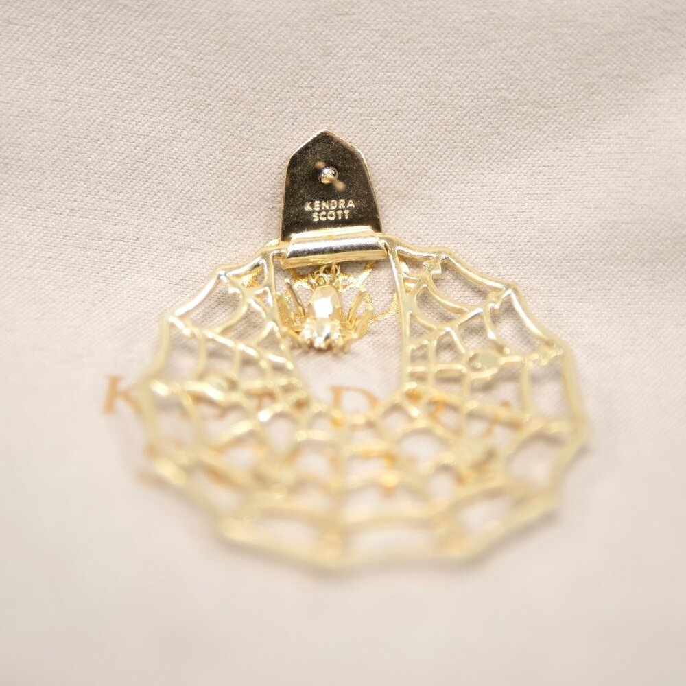 Kendra Scott Gold Cubic Zirconia Spiderweb Large Statement Earrings NWT - Picture 4 of 4